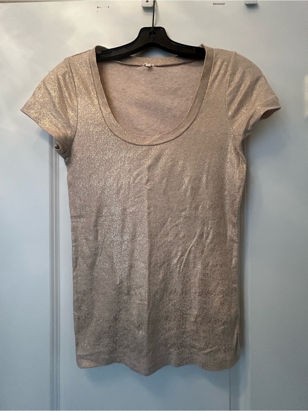 J. Crew Metallic Scoop Neck Short Sleeve Tee in Champagne Shimmer